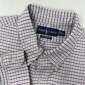 Ralph Lauren Button Down Shirt Mens XXL Pink Navy White Tattersall Custom Fit